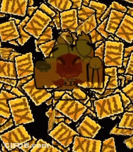 Cartoon Character Surrounded By Yellow XII Squares GIF
