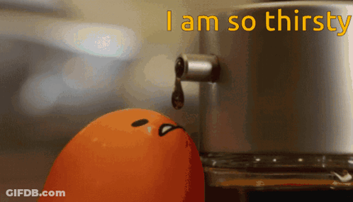 Cartoon Character Sweating Beside Glass Of Water GIF