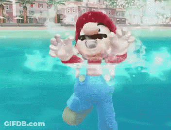 Cartoon Character Swimming In Pool With City Background GIF
