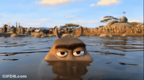 Cartoon Character Swimming Looking At Camera GIF