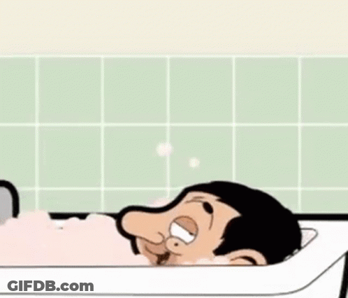 Cartoon Character Taking Bath Waving GIF