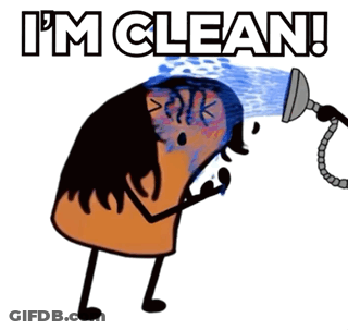 Cartoon Character Taking Shower Saying I'm Clean GIF