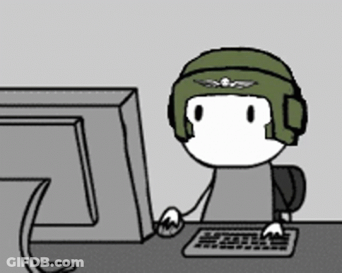 Cartoon Character Typing On Computer With Helmet GIF