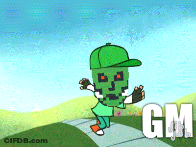 Cartoon Character Walking Down Sidewalk With GM GIF