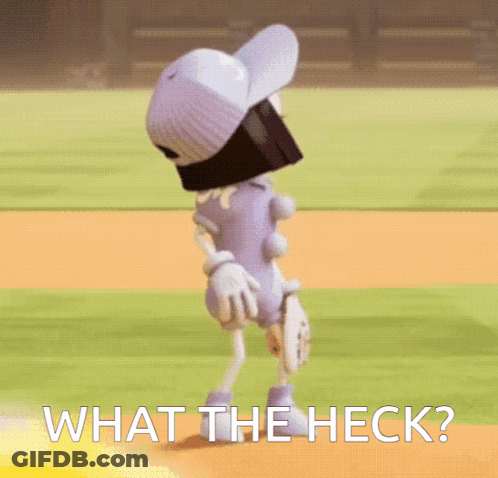 Cartoon Character Walking On Baseball Field Saying What The Heck GIF