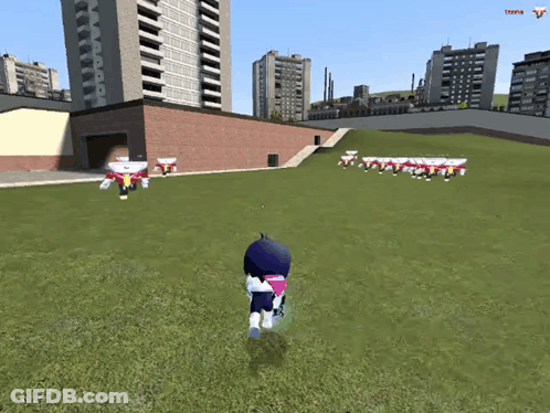 Cartoon Character Walking On Grassy Field In Video Game GIF