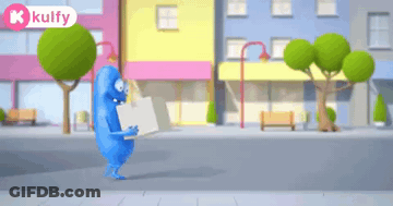 Cartoon Character Walking With Box And Kulfy Sign GIF
