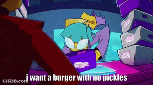 Cartoon Character Wants Burger Without Pickles GIF