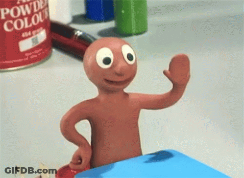 Cartoon Character Waving At Powdered Colour Can GIF