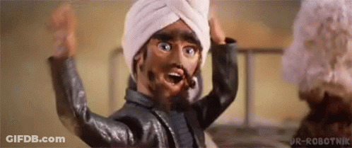 Cartoon Character Waving In Turban And Leather Jacket GIF