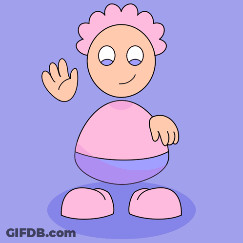Cartoon Character Waving Pink Shirt Purple Pants GIF