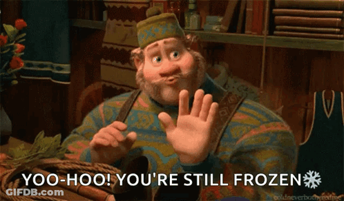 Cartoon Character Waving Yoo-Hoo You're Still Frozen GIF