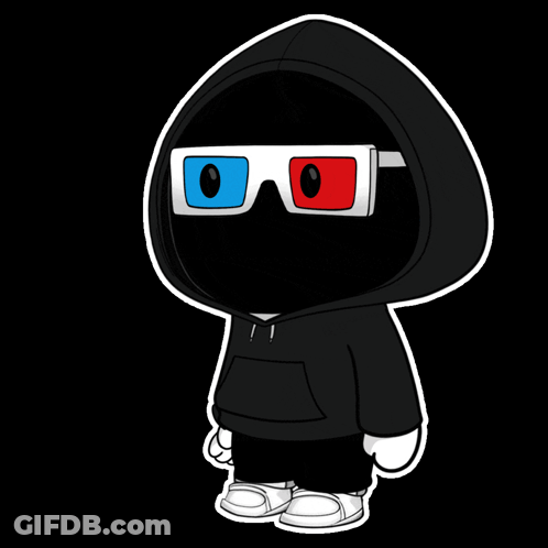 Cartoon Character Wearing 3D Glasses And Hood GIF
