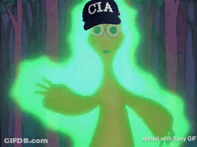 Cartoon Character Wearing CIA Hat GIF