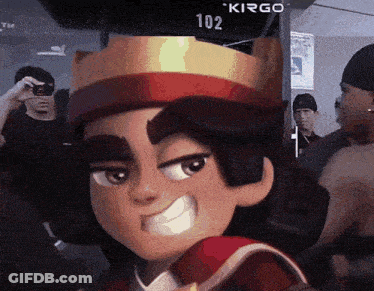 Cartoon Character Wearing Crown With 102 On Back GIF