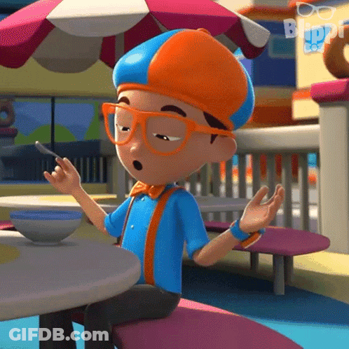 Cartoon Character Wearing Glasses And Hat At Table GIF