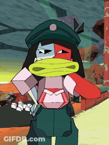 Cartoon Character Wearing Green Hat Holding Yellow Object GIF
