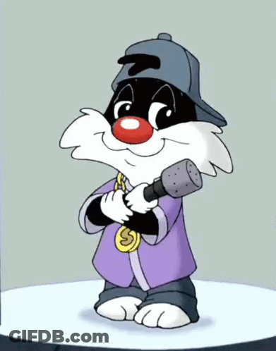Cartoon Character Wearing Hat Holding Microphone With Letter S GIF