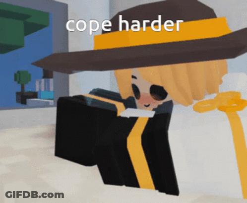 Cartoon Character Wearing Hat Saying Cope Harder GIF