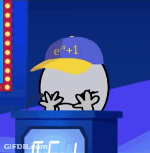 Cartoon Character Wearing Hat Saying E I Π +1 GIF