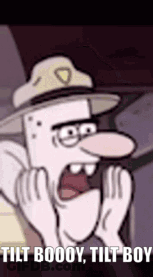 Cartoon Character Wearing Hat Saying Tilt Booy Tilt Boy GIF