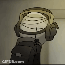 Cartoon Character Wearing Headphones And Bandage GIF