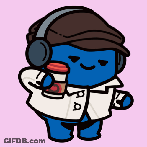 Cartoon Character Wearing Headphones And Holding Coffee Cup GIF