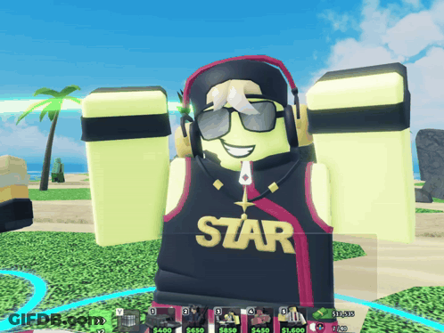 Cartoon Character Wearing Headphones And Star Shirt GIF