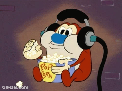 Cartoon Character Wearing Headphones Eating Popcorn GIF