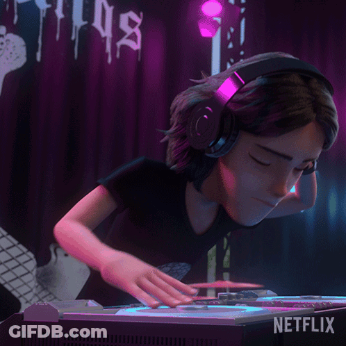 Cartoon Character Wearing Headphones Playing Netflix GIF