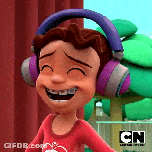 Cartoon Character Wearing Headphones Smiling GIF