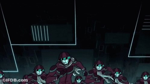 Cartoon Character Wearing Helmet With Broken Screen GIF