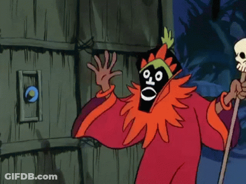 Cartoon Character Wearing Mask Holding Cane GIF