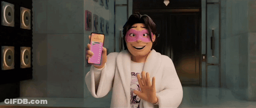 Cartoon Character Wearing Mask Holding Cellphone GIF
