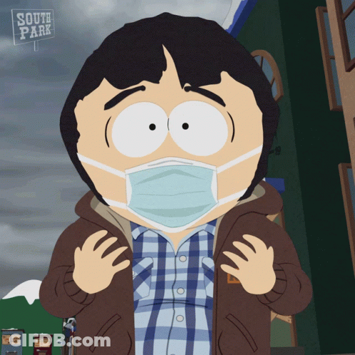 Cartoon Character Wearing Mask With South Park Sign GIF