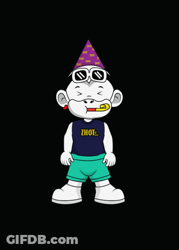 Cartoon Character Wearing Party Hat And Sunglasses GIF