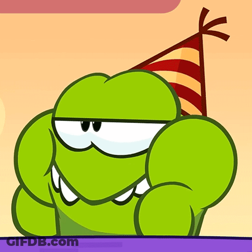Cartoon Character Wearing Party Hat Sitting At Table GIF