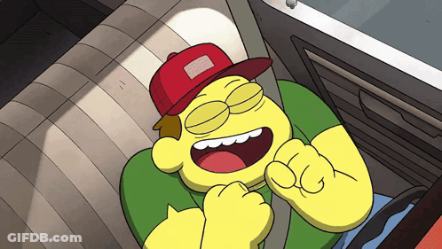 Cartoon Character Wearing Red Hat With Simpson Patch GIF