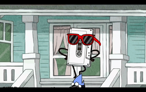 Cartoon Character Wearing Red Sunglasses And Cassette GIF