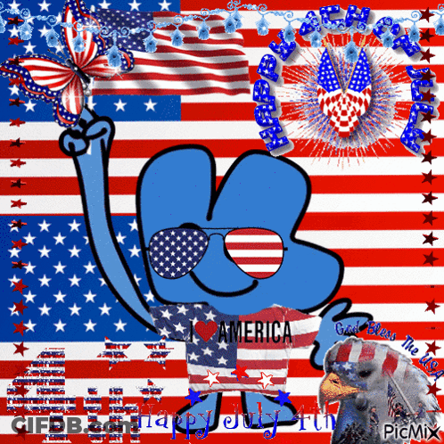 Cartoon Character Wearing Sunglasses And I Love America Shirt GIF