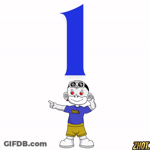 Cartoon Character Wearing Zhot Shirt In Front Of Number One GIF