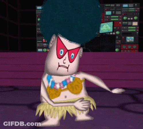 Cartoon Character With Afro And Aloha Necklace GIF