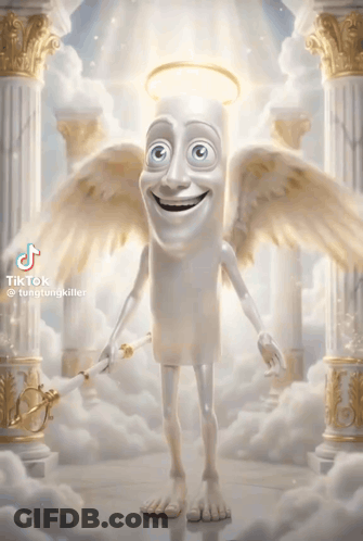 Cartoon Character With Angel Wings And Halo Smiling GIF