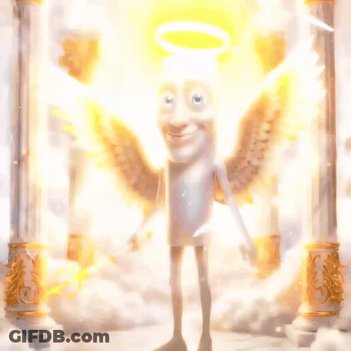 Cartoon Character With Angel Wings Saying Rip Triple T GIF