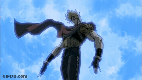 Cartoon Character With Arms Outstretched In Blue Sky GIF