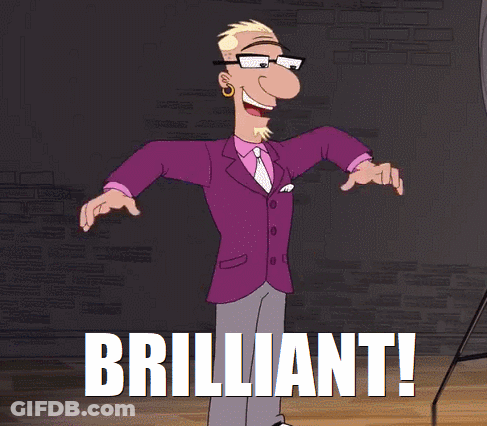 Cartoon Character With Arms Up Saying Brilliant GIF