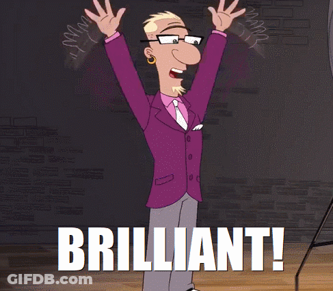 Cartoon Character With Arms Up Saying Brilliant GIF