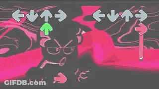 Cartoon Character With Arrows Pointing Up And Down On Pink Background GIF