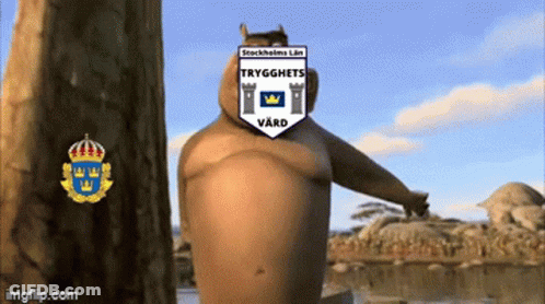 Cartoon Character With Badge Saying Stockholms Linn GIF