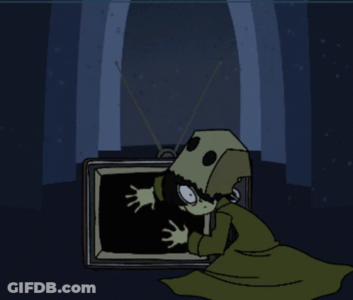 Cartoon Character With Bag On Head Watching TV GIF
